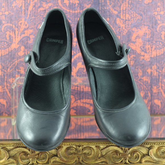CAMPER Black Leather Mary Jane Wedges - Picture 8 of 16